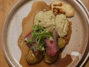 Côte de bœuf mit Hasselback-Kartoffeln und Topinambur-Püree - Rezept - Bild Nr. 17211