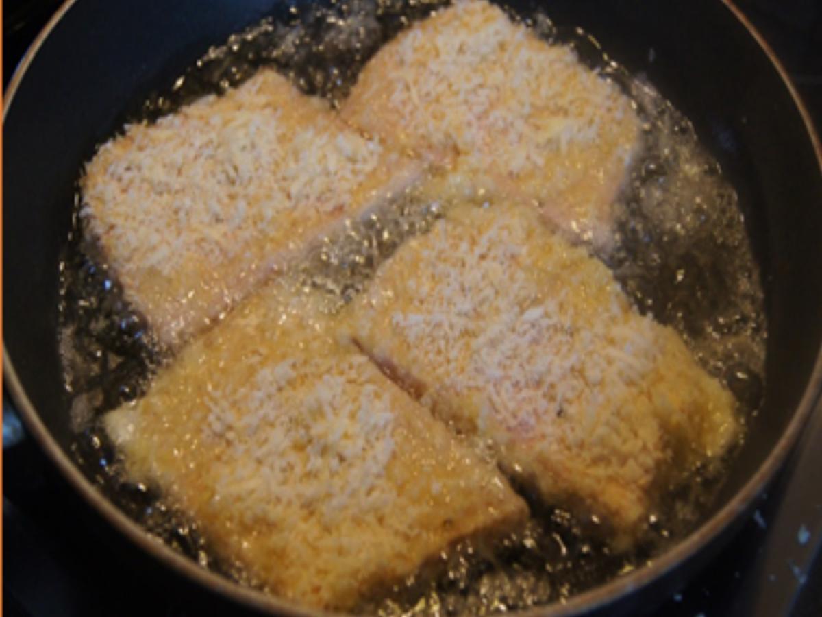 Gebratener Leberkäse mit Panko-Käse-Kruste, Rahm-Rosenkohl und Drillingen - Rezept - Bild Nr. 7