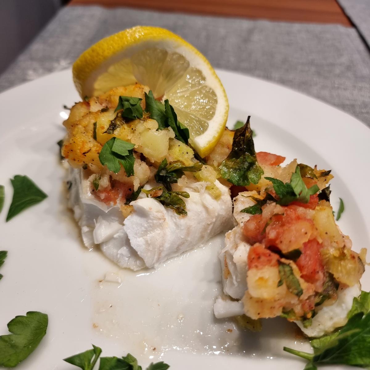 Überbackener Kabeljau mit Kartoffeln und Tomaten - Rezept - Bild Nr. 17222