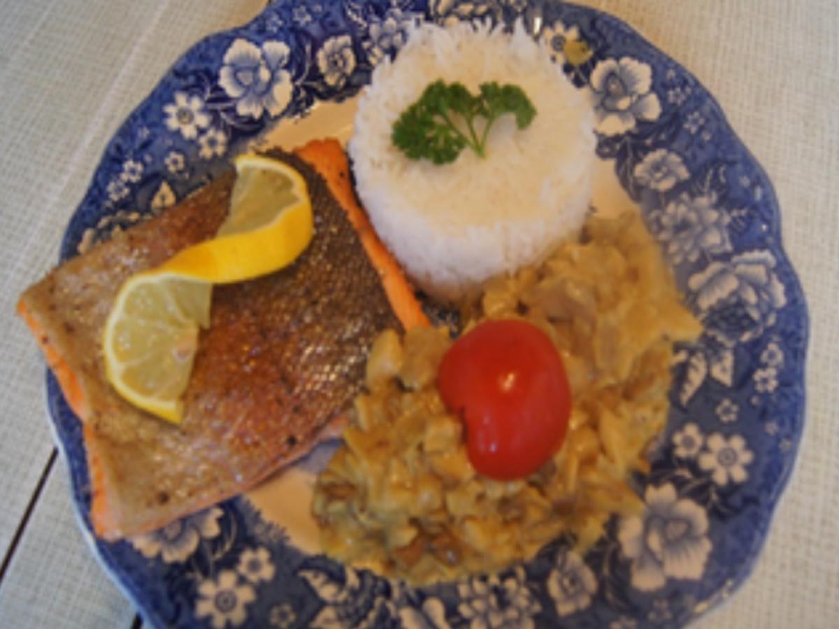 Lachsfilet mit Rahm-Steinpilzen und Basmati-Reis - Rezept - Bild Nr. 17229