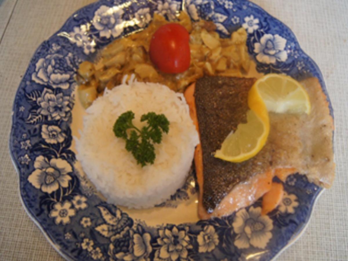 Lachsfilet mit Rahm-Steinpilzen und Basmati-Reis - Rezept - Bild Nr. 17244