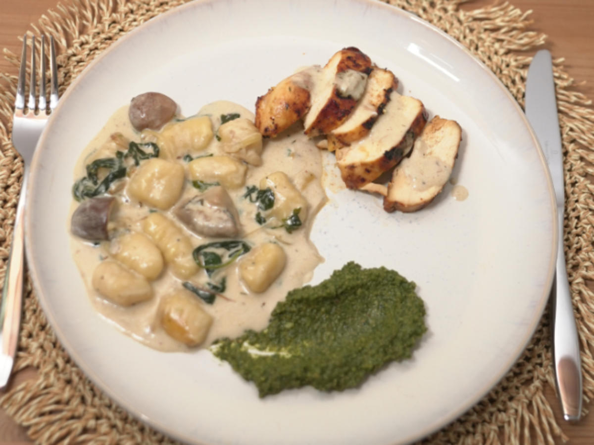 Zitronen-Honig-Huhn mit Gnocchis und Weißwein-Sahne-Pilz-Soße - Rezept - Bild Nr. 2