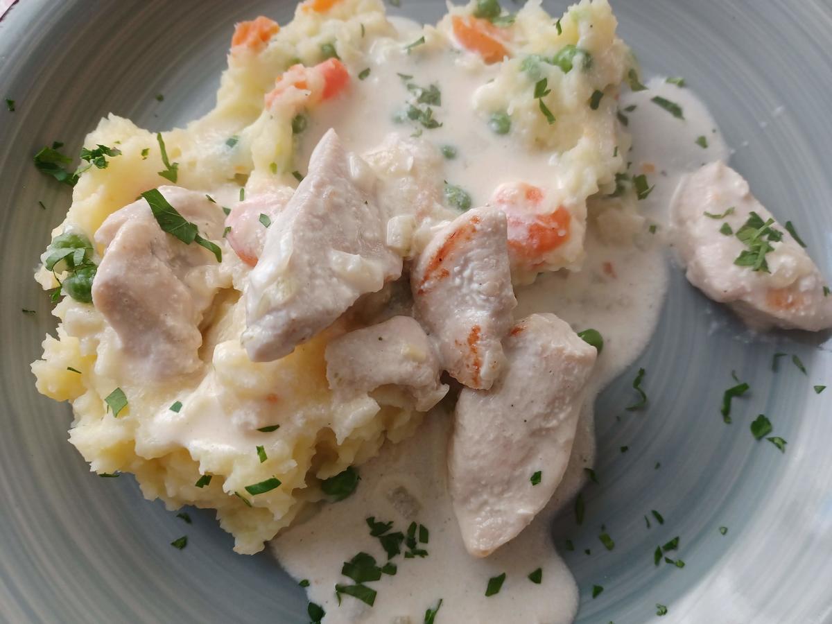 Hähnchengeschnetzeltes mit buntem Kartoffelstampf - Rezept - Bild Nr. 11