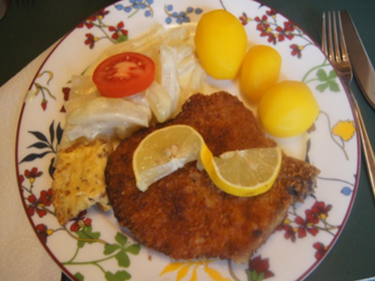 Kotelett mit Panko-Kruste, Rahm-Kohlrabi und Drillingen - Rezept - Bild Nr. 17263