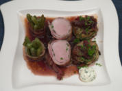 Schweinefilet mit Baconmantel, Brezenknödel und Bohnen - Rezept - Bild Nr. 17282