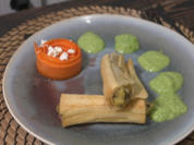 Rezept: Filoteigröllchen mit Pilz-Kartoffelfüllung und Spinatmousse Bild Nr. 2 Filoteigröllchen mit Pilz-Kartoffelfüllung und Spinatmousse - Rezept - Bild Nr. 2