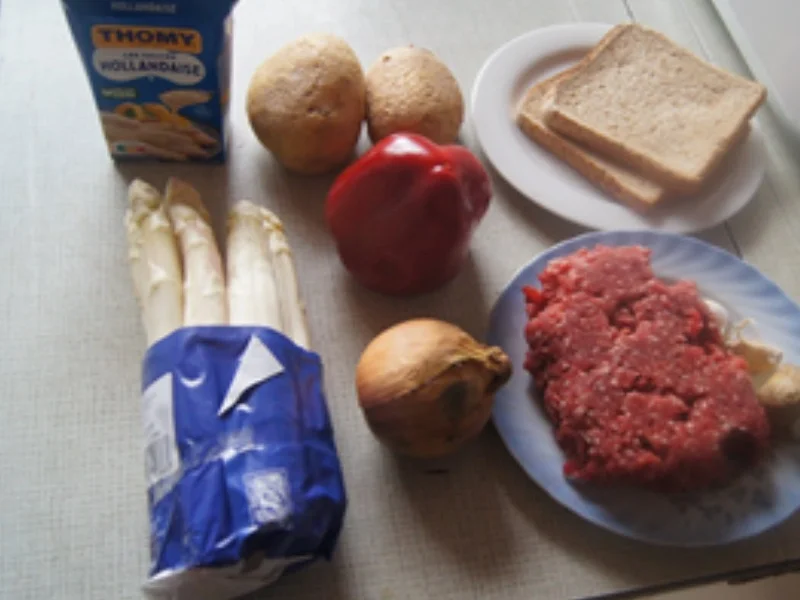 Paprika-Rindfleisch-Buletten mit Spargel und Kartoffeln - Rezept - Bild Nr. 17329