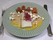 Heilbutt mit Maiscreme, Bohnen-Püree und Möhren Röschen - Rezept - Bild Nr. 17370