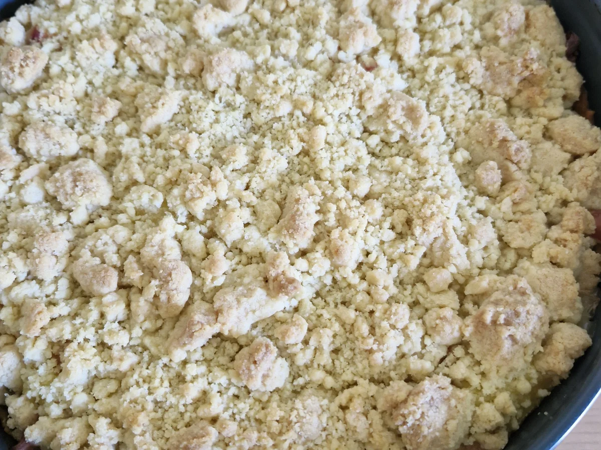 Rhabarberkuchen mit Streuseln und Pudding - Rezept - Bild Nr. 17377