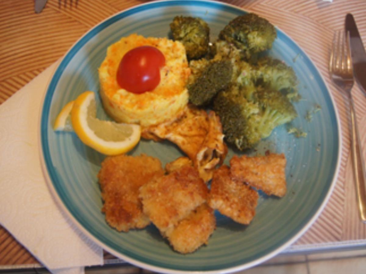 Knusperfisch mit Brokkoli und Möhren-Kartoffel-Stampf - Rezept - Bild Nr. 17388