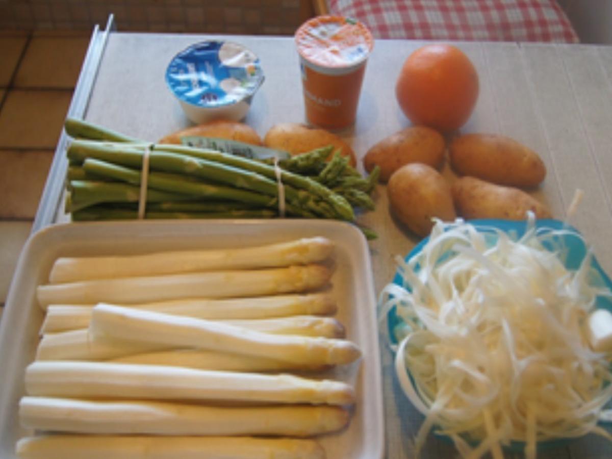 Spargelduo mit Joghurt-Orangen-Sauce und Butter-Frühkartoffeln - Rezept - Bild Nr. 17389