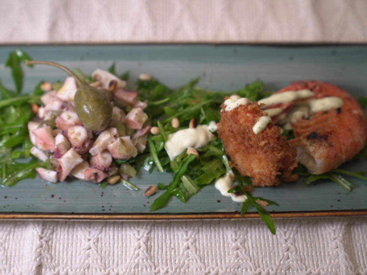 Oktopustatar mit Garnelen und Rucolasalat - Rezept - Bild Nr. 17389