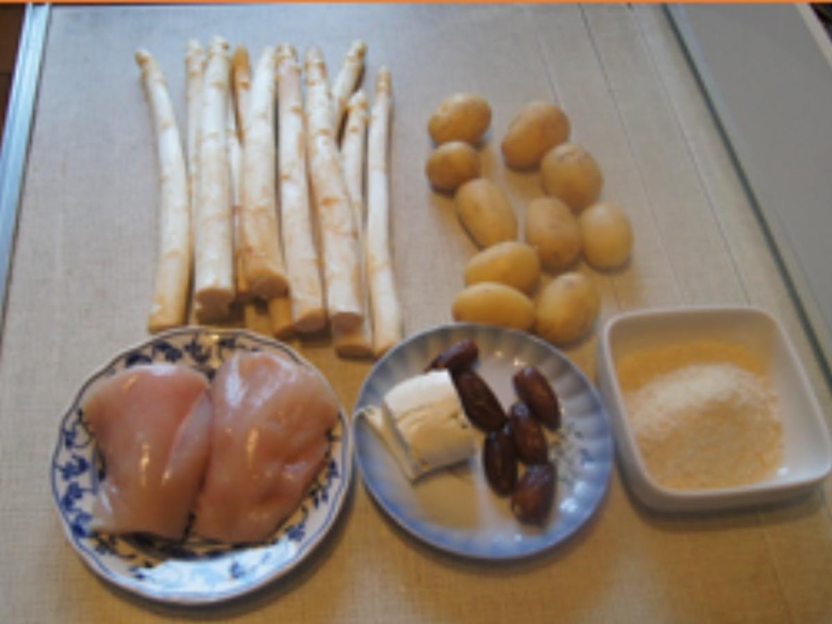 Gefülltes Hähnchenbrustfilet mit Spargel, Petersiliensauce und Drillingen - Rezept - Bild Nr. 3
