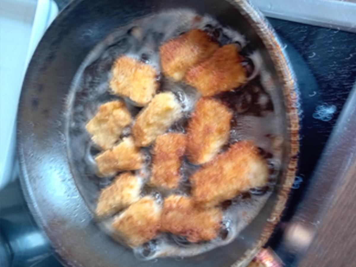 Krosse Fischstäbchen mit Curry-Sauerkraut und Kartoffelstampf - Rezept - Bild Nr. 17462