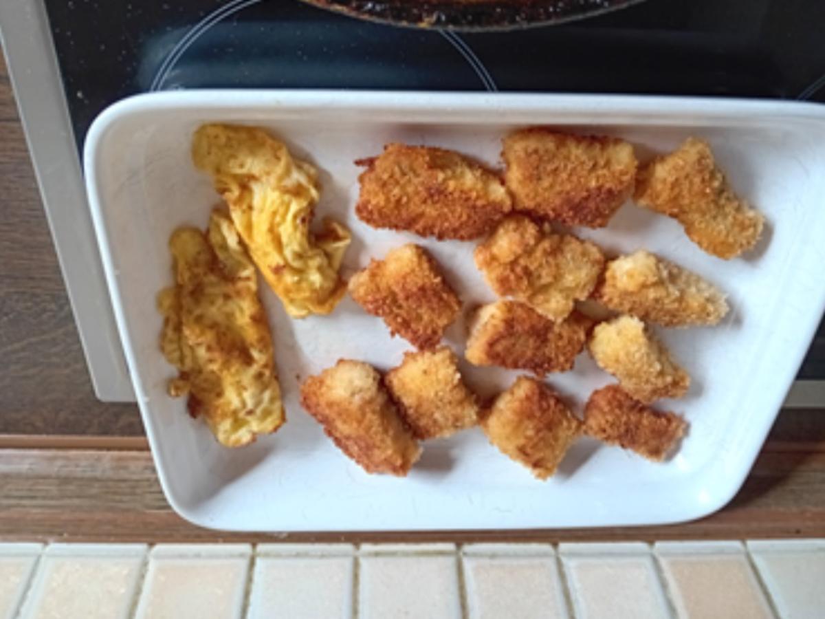 Krosse Fischstäbchen mit Curry-Sauerkraut und Kartoffelstampf - Rezept - Bild Nr. 17464
