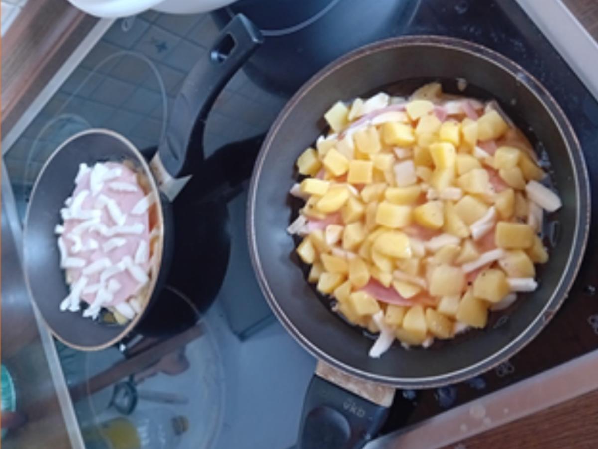Kartoffel-Ei-Mozzarella-Schinken-Pfanne - Rezept - Bild Nr. 7