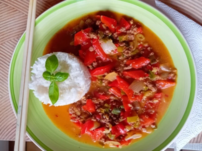 Curry-Rinderhackfleisch-Paprika-Zwiebel-Wok mit Basmatireis - Rezept - Bild Nr. 2