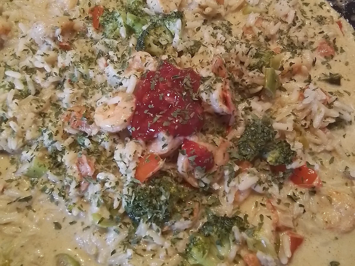 Rezept: Garnelenpfanne mit Gemüse und braunem Reis Bild Nr. 17467 Garnelenpfanne mit Gemüse und braunem Reis - Rezept - Bild Nr. 17467