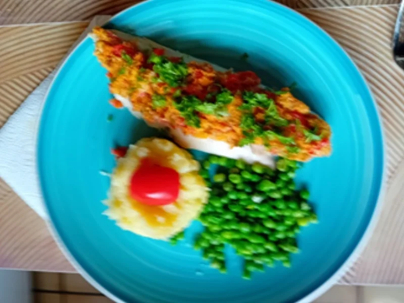 Überbackenes Seelachsfilet mit Tomaten-Mandel-Auflage, Erbsen und Kartoffelstampf - Rezept - Bild Nr. 8