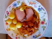 Leberkäse mit pikanten Honig-Sahne-Möhren und Pellkartoffel-Drillingen - Rezept - Bild Nr. 2