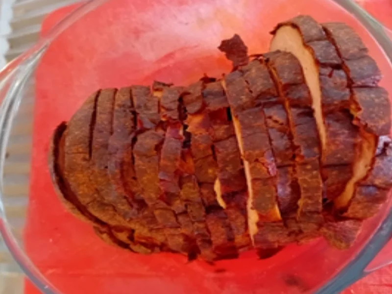 Rezept: Leberkäse mit pikanten Honig-Sahne-Möhren und Pellkartoffel-Drillingen Bild Nr. 5 Leberkäse mit pikanten Honig-Sahne-Möhren und Pellkartoffel-Drillingen - Rezept - Bild Nr. 5