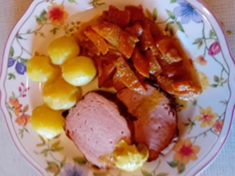 Rezept: Leberkäse mit pikanten Honig-Sahne-Möhren und Pellkartoffel-Drillingen Bild Nr. 14 Leberkäse mit pikanten Honig-Sahne-Möhren und Pellkartoffel-Drillingen - Rezept - Bild Nr. 14