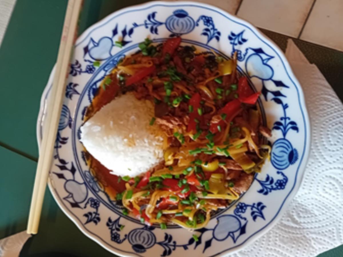 Ingwer-Schweinefilet mit Gemüse und Basmatireis - Rezept - Bild Nr. 2