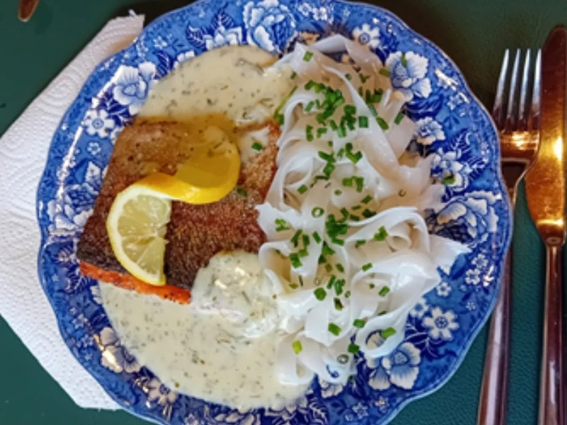 Rezept: Lachs mit Zitronensauce und Reisbandnudeln Bild Nr. 17515 Lachs mit Zitronensauce und Reisbandnudeln - Rezept - Bild Nr. 17515