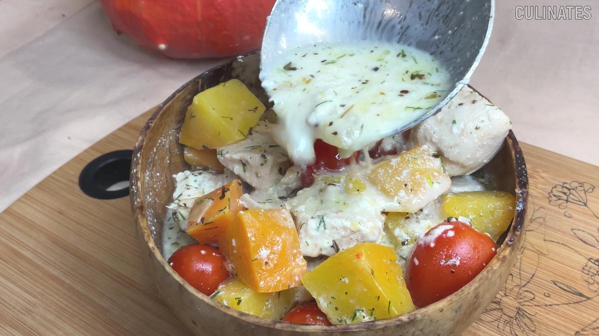 Rezept: Kürbis Rezept. Cremiges Hähnchen mit Kürbis Bild Nr. 17517 Kürbis Rezept. Cremiges Hähnchen mit Kürbis - Rezept - Bild Nr. 17517