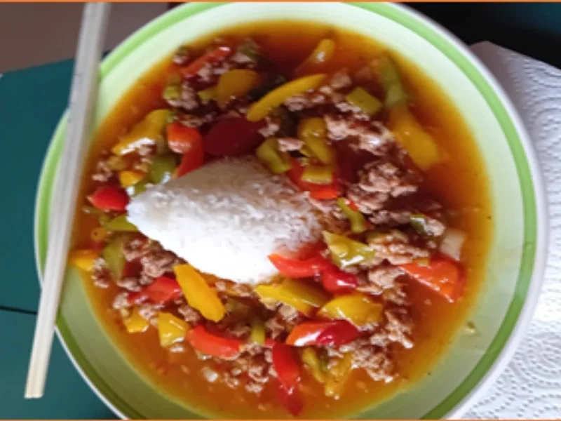 Hackfleisch mit Paprikamix in scharfer Sauce mit Basmatireis - Rezept - Bild Nr. 12