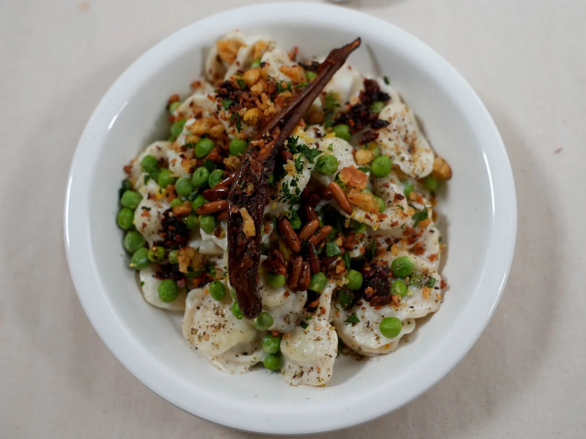 Handgemachte Orecchiette in Joghurt-Sauce mit frischen Erbsen und Pita-Brot - Rezept - Bild Nr. 17518