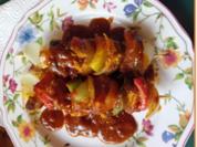 Bunte Schaschlik Spieße mit Currysauce und Baguette - Rezept - Bild Nr. 17521