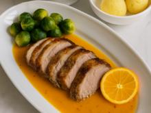 Gänsebrust in sizilianischer Orangensoße mit Rosenkohl und Thüringer Klößen - Rezept - Bild Nr. 17581