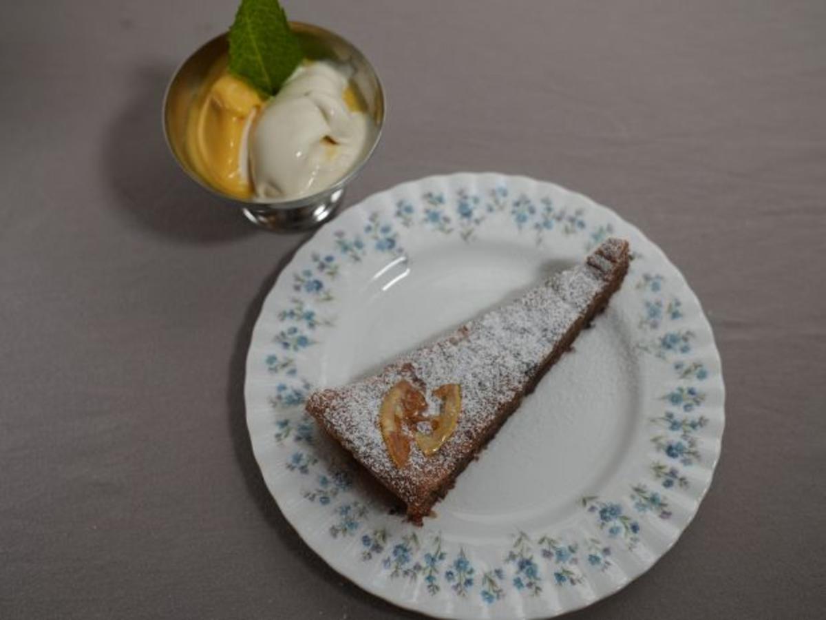 Torta Caprese mit Passionsfruchtsorbet und Oolong-Tee-Eis - Rezept - Bild Nr. 2