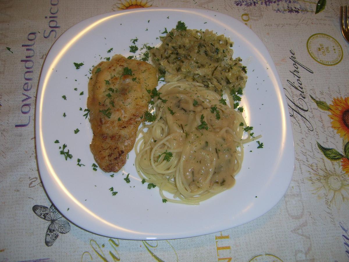 Rezept: Zander auf Chinakohl mit Spagetti und Senfsoße Bild Nr. 17592 Zander auf Chinakohl mit Spagetti und Senfsoße - Rezept - Bild Nr. 17592