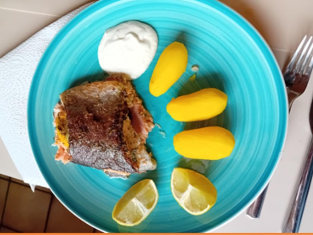 Lachsforelle aus dem Backofen mit Drillingen und Sahne-Meerrettich - Rezept - Bild Nr. 10