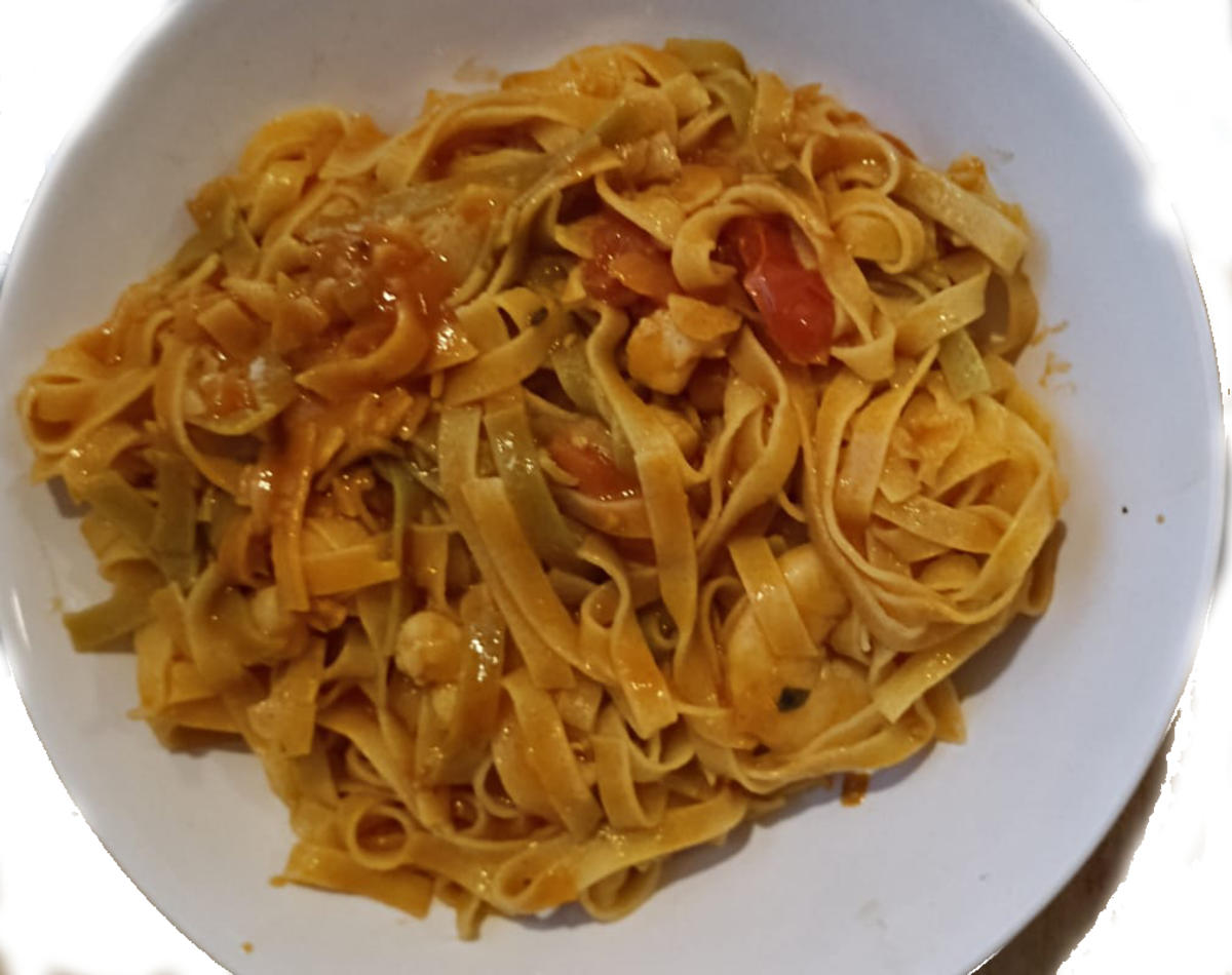 Rezept: Bananengarnelen (Banana Prawns) und Tomaten Linguine Bild Nr. 17598 Bananengarnelen (Banana Prawns) und Tomaten Linguine - Rezept - Bild Nr. 17598