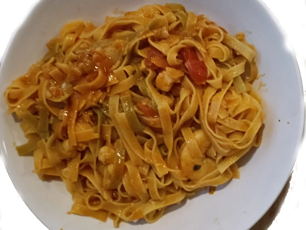Bananengarnelen (Banana Prawns) und Tomaten Linguine - Rezept - Bild Nr. 17598