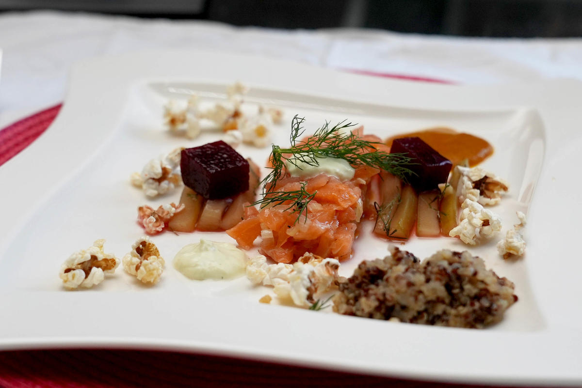 Lachstatar mit dreierlei Gemüse und Orangen-Popcorn - Rezept - Bild Nr. 2