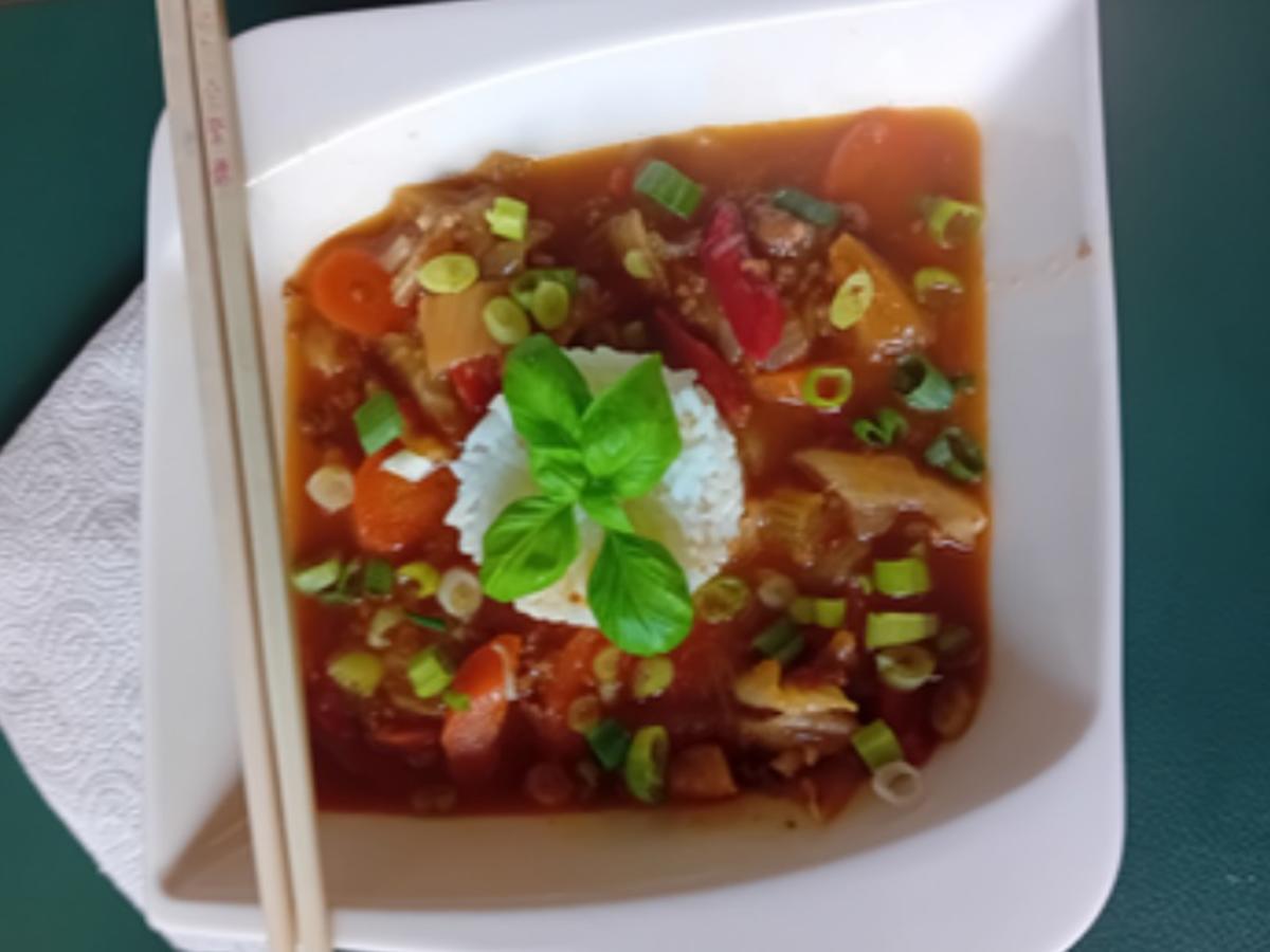 Rinderhackfleisch-Gemüsemix süß-sauer im Wok mit Jasmin-Reis - Rezept - Bild Nr. 17620