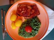 Gebräunter Leberkäse mit würzigen Rahmspinat und Drillingen - Rezept - Bild Nr. 17603