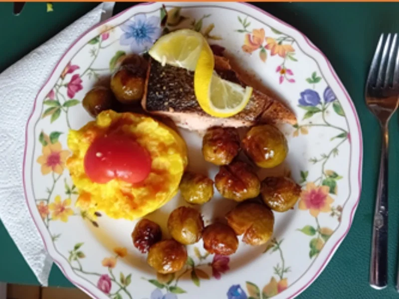 Lachsfilet mit karamellisierten Rosenkohl und Möhren-Kartoffel-Stampf - Rezept - Bild Nr. 13
