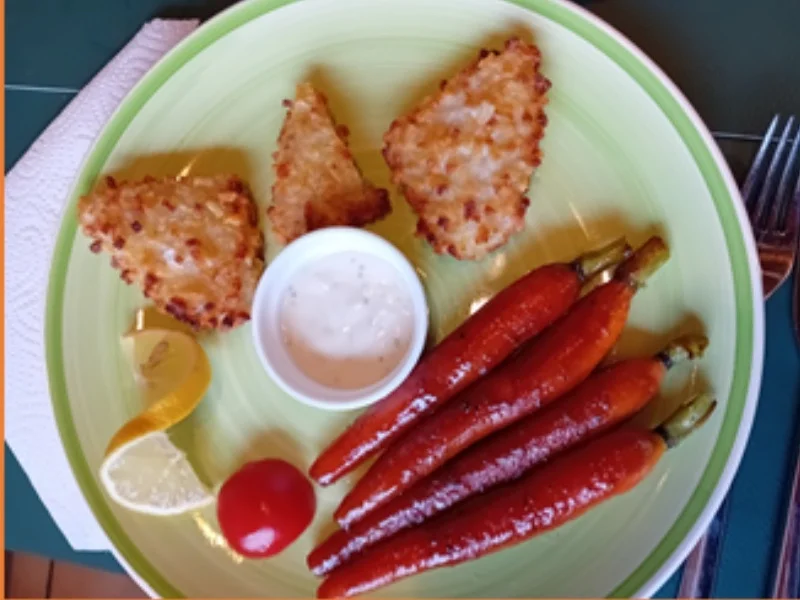 Rezept: Crunch`n Fisch mit Honig-Bundmöhren Bild Nr. 2 Crunch`n Fisch mit Honig-Bundmöhren - Rezept - Bild Nr. 2