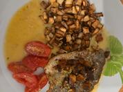 Steierischer Barramundi finkenweder Art mit Ingwer-Mango Beurre Blanc und Petersilienwurze - Rezept - Bild Nr. 17610
