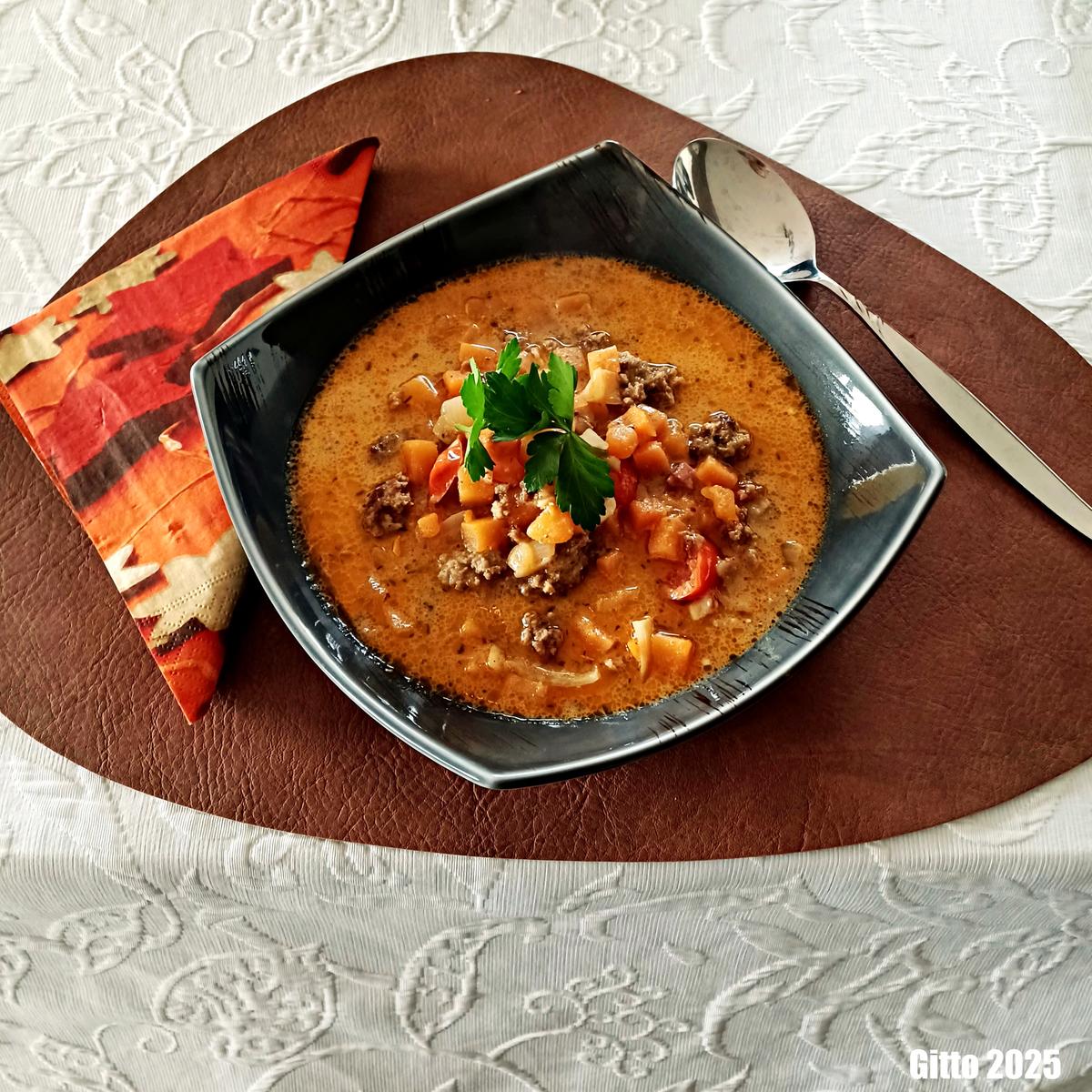 Süßkartoffelsuppe mit Käse und Hack - Rezept - Bild Nr. 17610