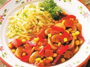 Rezept: Herzhafte Leberkäse Pfanne Herzhafte Leberkäse Pfanne - Rezept