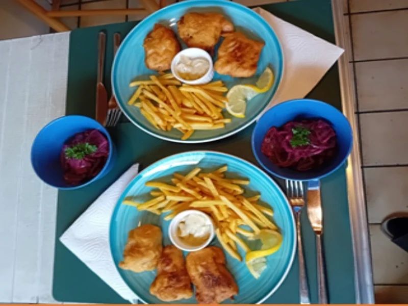 Rezept: Kabeljaufilet im Bier-Teig mit Pommes-Frites und Rote-Bete-Salat Bild Nr. 8 Kabeljaufilet im Bier-Teig mit Pommes-Frites und Rote-Bete-Salat - Rezept - Bild Nr. 8