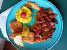 Paniertes Seelachsfilet mit Paprika-Rahm-Gemüse und Kartoffel-Stampf - Rezept - Bild Nr. 2