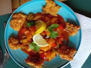Seelachfilet frittiert mit Paprikamix süß-sauer - Rezept - Bild Nr. 17841