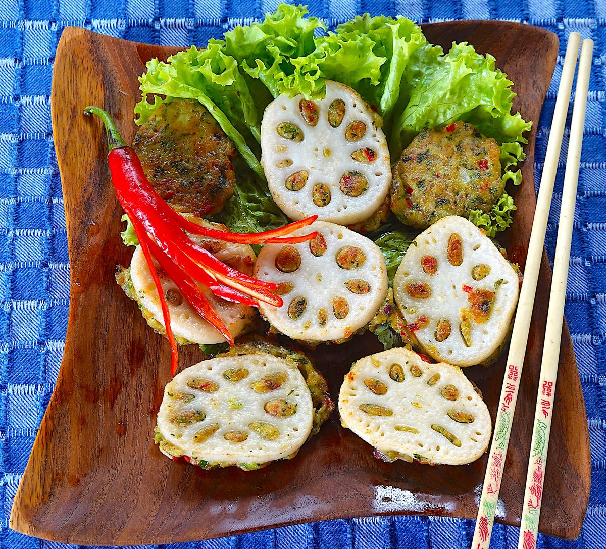 Würzige, mit Garnelenpaste gefüllte Lotuswurzeln - Rezept - Bild Nr. 17845